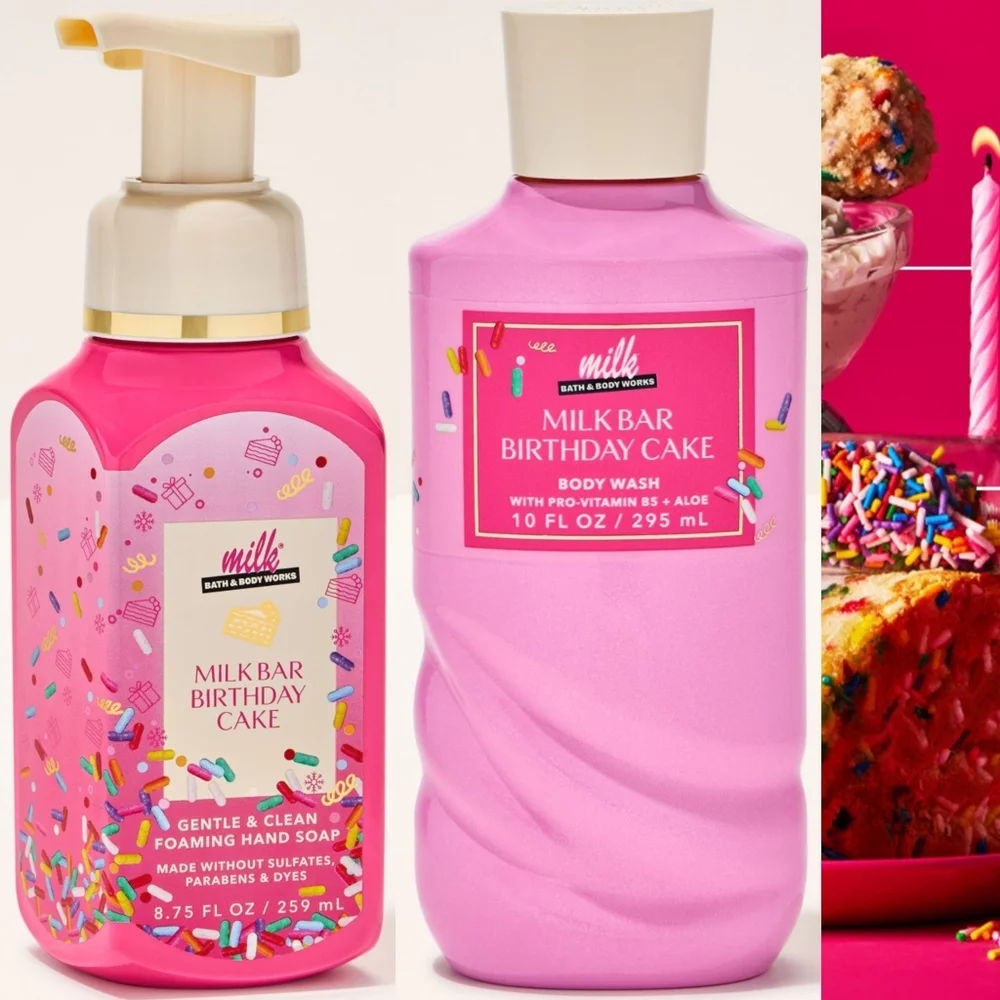 Bath Body Works Milk Bar Birthday Cake Hand Soap & Body Wash Set New RARE